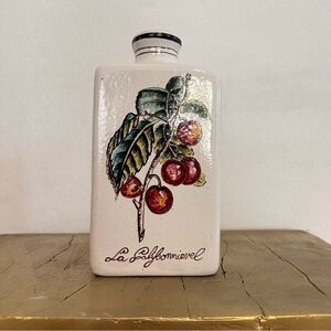 Vintage Italian Majolica hand-painted ceramic bottle with an apple branch design